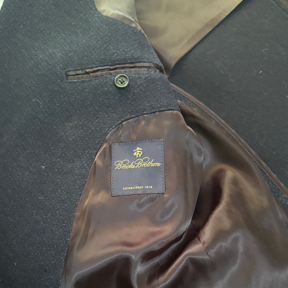 Brooks Brothers Dark BlueDouble-Breasted Men's Long Topcoat Size 40R - Picture 8 of 13